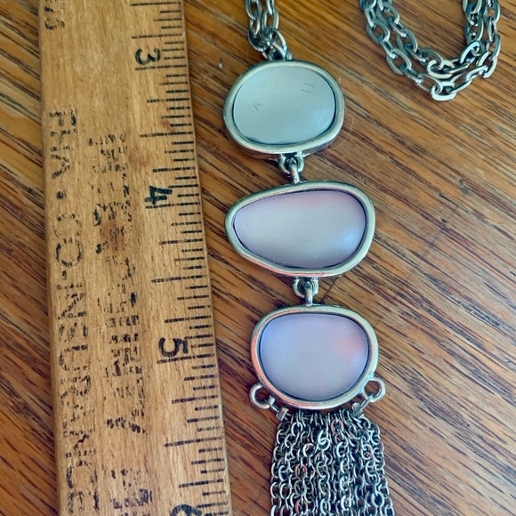 Nice Long Silver Tone Necklace Frosted Stones - Picture 10 of 10